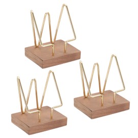 PATIKIL Vertical Business Card Holder for Desk 3 Pack Wooden Desk Business Card Holder Name Card Stand Organizer for Office Home Exhibition Walnut Wood Gold