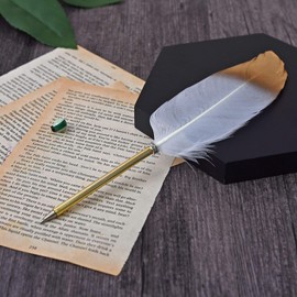 Quill Pen Vintage Feather Calligraphy Pen Refined Quill Ballpoint for Writing Signature or Gift Wedding Bridal(Pink)