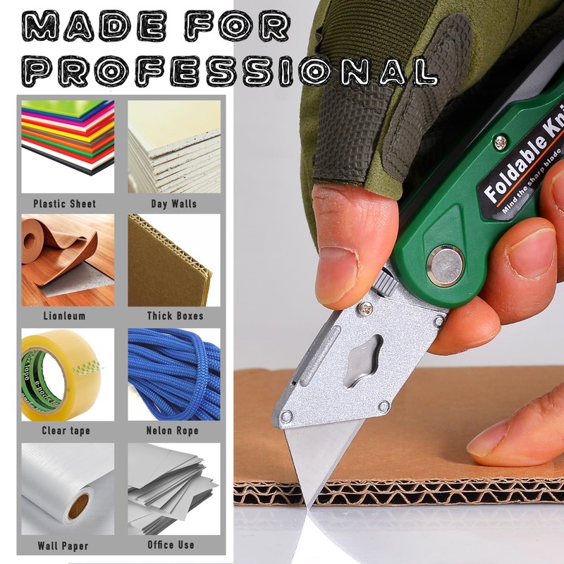 10-Pack Heavy Duty Folding Box Cutter Set with 30 Replacement