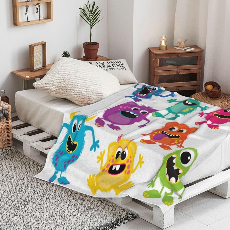LOKMU Throw Blanket, Kids Cute Cartoon Fluffy Monsters Ultra-Soft Cozy