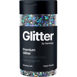 Hemway Gun Metal Grey Holographic Glitter Super Chunky 115 g / 4.1 oz Powder Metallic Resin Craft Glitter Flake Sequins for Epoxy Tumblers, Hair Face Body Eye Nail Art Festival DIY Party Decorations