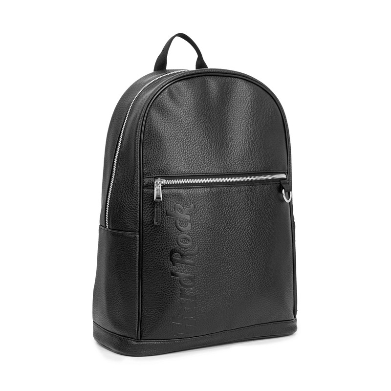 Hard Rock Debossed Logo Pebbled PU Backpack Blk