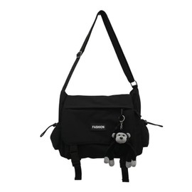 Inshere Aesthetic Crossbody Bag with Cute Ornament, Casual Shoulder Messenger Bag Japanese Kawaii Bag for Women Men Black