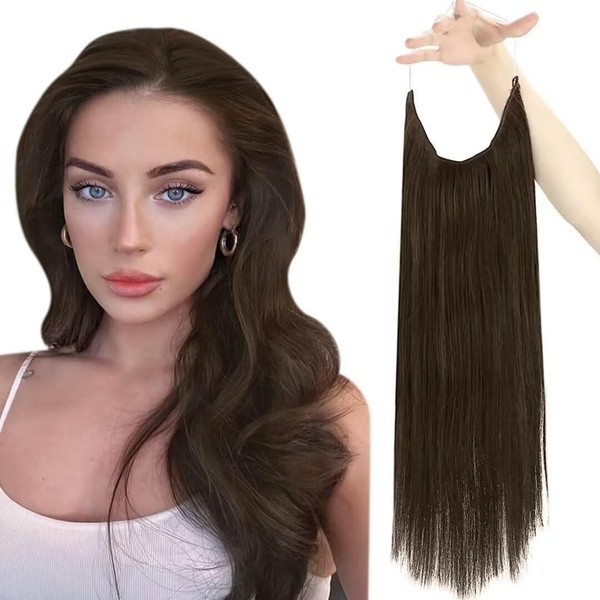 Easyouth Remy Hair Extensions with Wire Extensions Real Hair with Wire Hair Colour Dark Brown 16 Inches 80 g Remy Secret Wire Extensions Real Hair