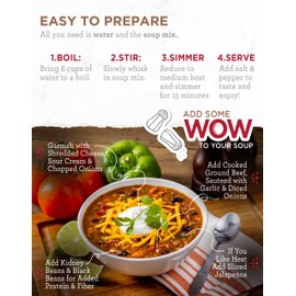 READYWISE - Simple Kitchen, Hearty Chili - Soup Mix, 8 Servings, Pack of 6, Family Size, MRE, Gluten Free, Freeze Dried Food, Ready To Eat Meals, Hiking & Backpacking Food, Chilli, Soup for Family