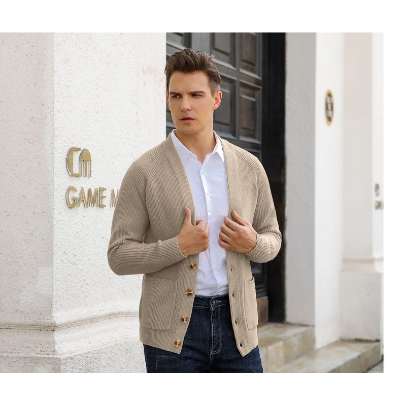 Sailwind Mens Long Sleeve Cardigan Autumn Chunky Knitted V Neck