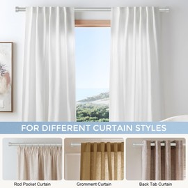 Silver Curtain Rods for Windows 36 to 176 Inch(3-14 Feet),1" Diameter Rods with Modern Style End Cap Finials,Size:36-176 Inch