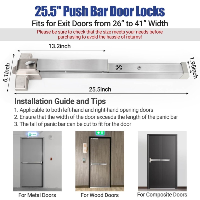 304 Stainless Steel Panic Bars for Emergency Exit Doors with