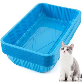 Tessco for you 30 Pack Disposable Plastic Litter Boxes for Cats Disposable Cat Litter Tray for Small Pets Kitten Travel, 16.7 x 10.5 x 3.4 Inches(Blue)