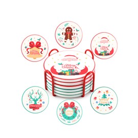 Vibiliyou Coasters A Set of 6 Vintage Santa Claus Coasters,Designed for Tabletop Protection and Serving as Absorbent Drink Coasters for the Coffee Table 4 Inches Each,Christmas Coasters