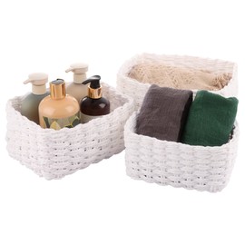 MEIDIV Set of 6 Woven White Storage Baskets, White Paper Rope Storage Basket, Woven Basket Organiser, Small Baskets for Storage for Cupboard Drawer Closet Shelf Dresser