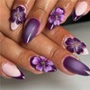 Purple Press on Nails French Tip Fake Nails Medium False