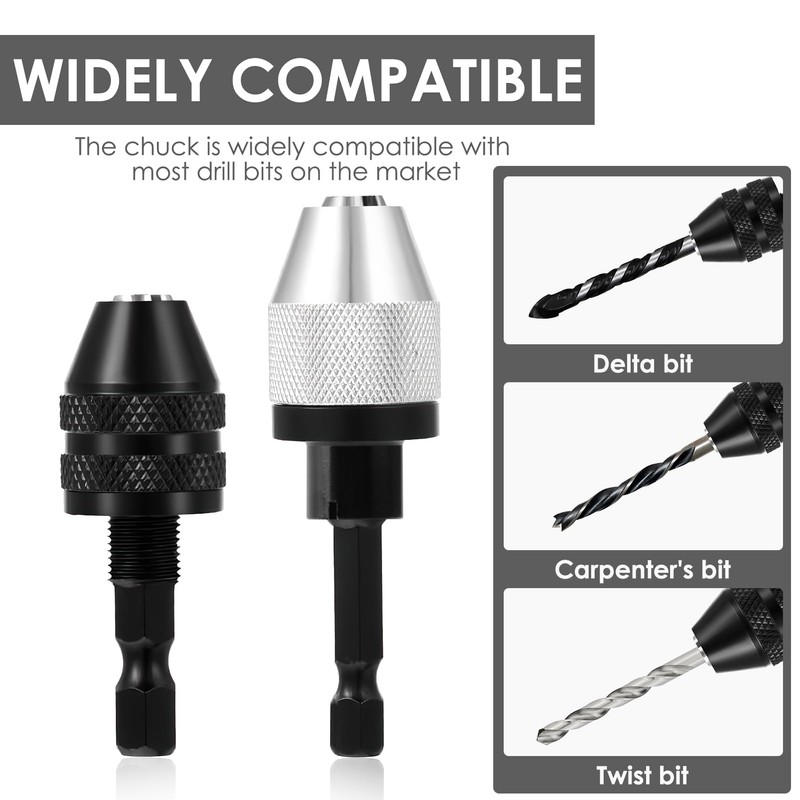 2 Pcs Keyless Drill Chuck Conversion Tool 0.3-3.6mm/0.3-6.5mm, 1/4 Inch
