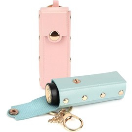2 Pack Lipstick Keychain Holder, Soft Leather Lipstick Case for Women, Portable Lipstick Sleeve Pouch Lip Balm Holder (Green & Pink, One Size)