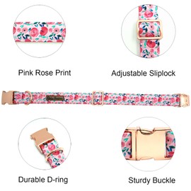 Bobo Rainbow Dog Collars, Soft Pink Flower Print Pet Collar Durable Metal Collar Cute Girl Dog Collars Adjustable Puppy Collar for X-Small Dogs