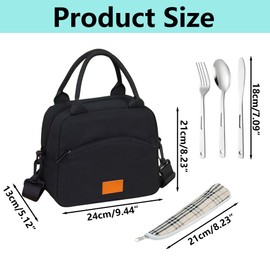 LUCORAL STASH Insulated Lunch Bags and 3 Piece Cutlery Set, Lunch Box Bag Portable and Leakproof Thermal Cooler Tote Lunch Bag for Women, Men, and Kids, Lunchbag Adjustable Shoulder Strap