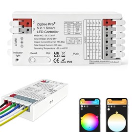 Vibe2Go ZigBee 3.0 Pro+ 5-in-1 Smart LED Controller, 20A Max RGBCCT RGBW RGB CCT Dimmer, DC12-24V LED Strip Controller, Compatible with Alexa, Hue, Tuya Smart Life, Home Assistant (GL-C-201P)