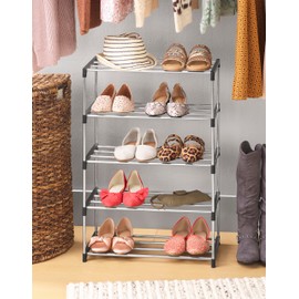 Whitmor 5-Tier Shoe Rack - Small Space Solution - Store up to 10 Pairs of Shoes - Organize Shoes & Accessories - Chrome & Black