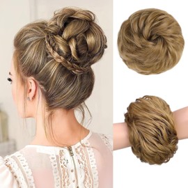 Hair Extensions, Hairpiece, Scrunchie, Updo Hairstyles, Messy Bun Hairpieces, Curly with Hair, Scrunchies Extensions (#24 Pale Golden Blonde)