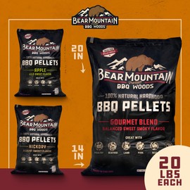 Bear Mountain 3-Pack Wood Pellets for Smoker, Grill & BBQ, 20 Lb, Apple, Hickory & Gourmet - Premium Hardwood Barbecue Pellets for Indoor and Outdoor Grilling