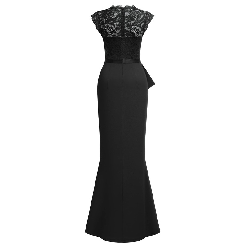 MISSMAY Women's Retro Floral Lace Sleeveless Formal Wedding Long Dress