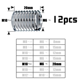 TXXATX Pack of 12 Threaded Insert M10 to M6 x 20 mm Threaded Sleeve Stainless Steel Thread Adapter Set Reducing Nut with Male Thread Reducing Nut for Furniture Projects Automobiles Mechanical Devices