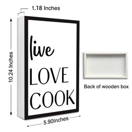 Live Love Cook Sign Wood Box,Funny Kitchen Wooden Block Sign for Kitchen Dinning Room Counter Shelf Dinning Room Shelves Wall Decor 10'' x 6''