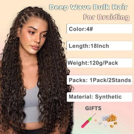 CAZSYSDD Deep Wave Bulk Hair for Braiding 18 inch No Weft Deep Wave Bundles Curly Braiding Hair Extensions for Boho Braids and Wavy Braiding 2 Braids Per Pack (4#, 18inch (1pack))