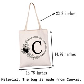 HOLLP Alphabet Shopping Bag A/C/J/K/M/S/T/N/B/L/R Letter Initial Tote Bag (Tote C)