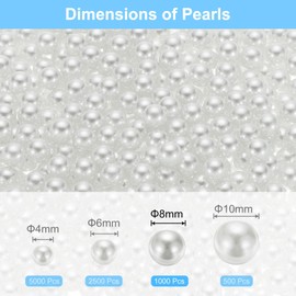 sourcing map 1000Pcs Faux Pearl for Vase Filler, 8mm No Hole ABS Round Pearls for Crafting, Jewelry Making, Vase Filler, Cosmetic Boxes, DIY Parts, Table Scatter, Home Decoration, White
