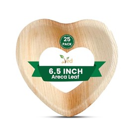Ved Disposable Biodegradable, Eco-Friendly (16.5"(16.25cm) Heart Shaped Areca Leaf Dish 25 Pack Compostable, Sturdy Disposable Dinnerware for Picnic, Wedding, Party, and Events.