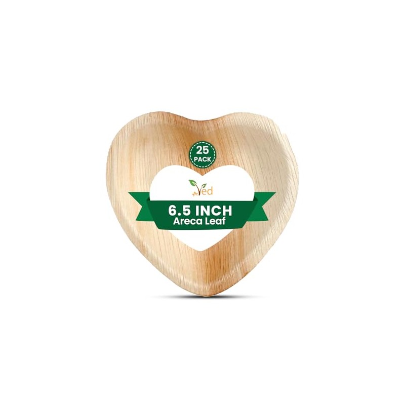 Ved Disposable Biodegradable, Eco-Friendly (16.5"(16.25cm) Heart Shaped Areca Leaf Dish