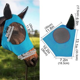 Horse Fly Mask with UV Protection - Breathable and Soft Fabric Anti-Mosquito Face Cover for Horses, Prevents Fly Bites and Blocks UV Rays, Comfortable and Secure Fit