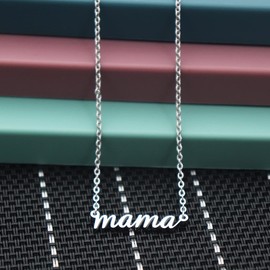 Djhteng Mom Gift Mama Pendant Necklace Dainty Mom Necklace Mom Jewelry Gift for Mom's Birthday Mother's Day (Mama Necklace silver)
