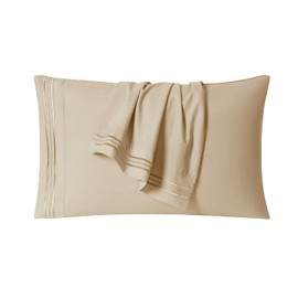 Clara Clark Pillow Cases Standard Size - Ultra Soft Pillow Cover, Lightweight Microfiber Pillow Cases Queen Size Set of 2 - Envelope Closure Pillowcases, Beige Cream.