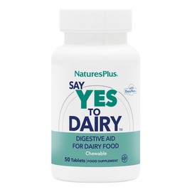 Natures Plus Say Yes to Dairy - 50 Chewable Tablets - Natural Lactase Enzyme Supplement, Maximum Strength Digestive Aid, Lactose Intolerance Relief - Gluten-Free - 50 Servings