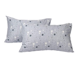 2 Piece Grey Star Pillow Case Queen Size, 100% Cotton, Envelope Closure, Soft and Cozy, Easy to Care, 20"x 30"