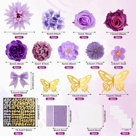 61 Pcs Graduation Cap Decorations Kits, Grad Cap Topper Decorations Includ Faux Flowers 3D Butterfly Bow Rhinestones Alphabet Letter Stickers for Graduation Cap Topper DIY Craft Art Decor (Purple)