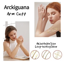 6 Pieces Gold Arm Cuff Jewelry, Upper Arm Cuff Bracelets Bangle for Women, Adjustable Minimalist Open Arm Cuff Armlet Armband