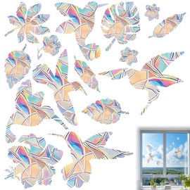 Pack of 15 Bird and Leaves Window Stickers, 3D Decorative Window Film, Suncatcher for Bird Protection, Anti-Collision Window Stickers, Prism Window Film