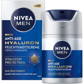 NIVEA MEN Anti-Age Hyaluronic Moisturising Cream, Face Care with Hyaluron, Pro-Retinol and SPF 15, Face Cream for 24-Hour Moisture and Visible Wrinkle Relief (50 ml)