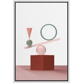 SIGNWIN Framed Canvas Print Wall Art 3D Pastel Geometric Polygon Landscape Abstract Shapes Digital Art Minimalism Bohemian Scenic Colorful Chic Ultra for Living Room, Bedroom, Office - 16"x24" White