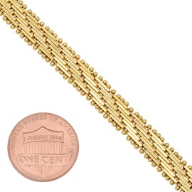 The Bling Factory 7mm 14k Gold Plated Bracelet of Bar Links in Diagonal Pattern, 8 inches + Microfiber Polishing Cloth