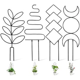 Larger 23inch Plant Trellis for Climbing Plants Indoor, Trellis for Potted Plants with Ties, Metal Climbing Plant Support for Houseplant Flower Pothos, 4 Different Panels, Black