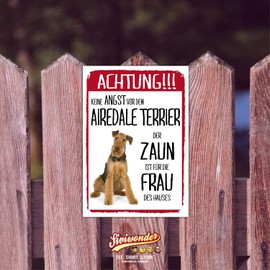 Airedale Terrier Sign Warning Fence Woman Saying Door Sign Dog Sign Warning Sign Fun Cool Design