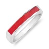 Rectangular Bar Reconstructed Red Coral Stone Inlay Sterling Silver Ring