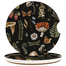 Absorbent 2 Pack Car Coasters for Cup Holders,Vintage Nature Mushroom Car Cup Coasters with Finger Notch & Cork Base Car Interior Assecories for Women/Men 2.56"