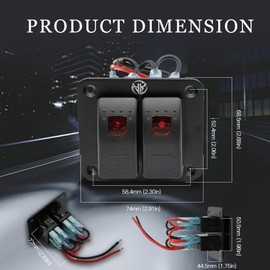2 Gang Switch Panel 12v 24v Dc Toggle Switch Panel 5 Pin On Off Prewired Marine Switch Panel Waterproof Switch Panel for Automotive Boat Marine Truck Jeep Off-Road Bus Rv