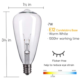 25-Pack Edison Replacement Light Bulbs,7-Watt E12 Candelabra Base ST40 Replacement Clear Glass Light Bulbs for Outdoor Patio ST40 String Lights, Warm White