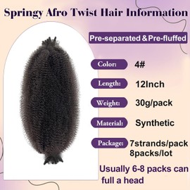 Sunsmilely Wrapping Hair for Soft Locs 12 Inch Marley Twist Braiding Hair Dark Brown Afro Spring Twist Hair for Faux Locs 8 Packs Afro Twist Hair Synthetic Pre-fluffed Spring Twist Hair Extensions
